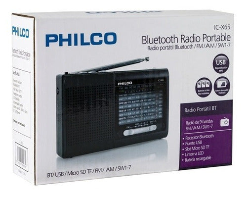 Radio Portátil Philco Bluetooth USB Multibanda Linterna Recargable ICX65