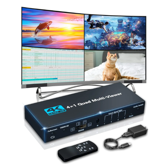 Splitter HDMI 4K 4x1 Multi Pantalla Quad Screen Control Remoto