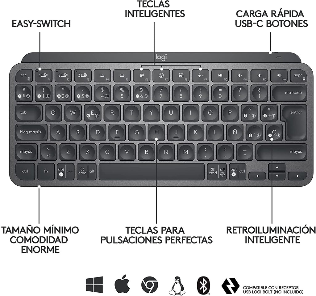 Teclado Logitech MX Keys mini Business BT Iluminado Negro