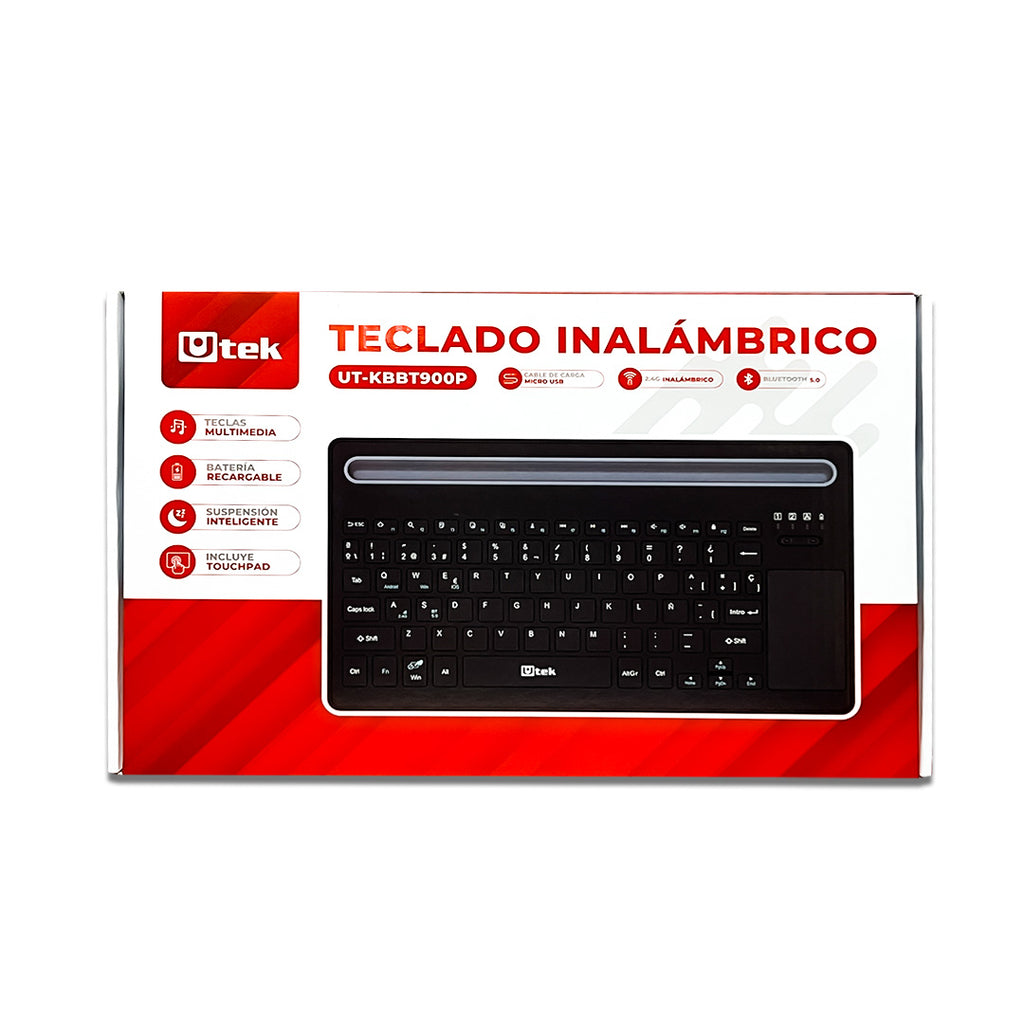 Teclado Inalambrico y Bluetooth Touchpad Recargable UT-KBBT900P