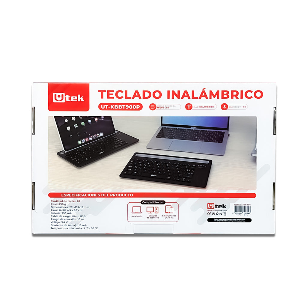 Teclado Inalambrico y Bluetooth Touchpad Recargable UT-KBBT900P