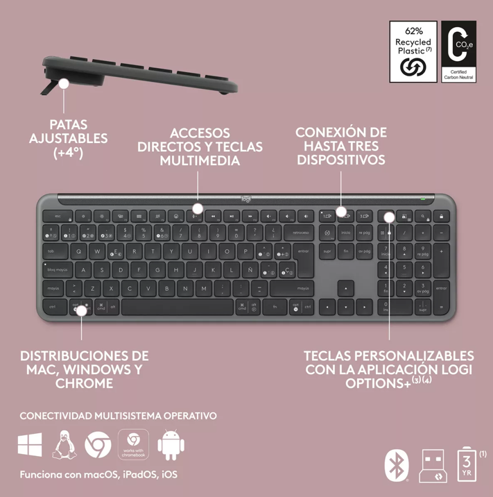 Teclado Inalámbrico Logitech Signature Slim K950 Grafito